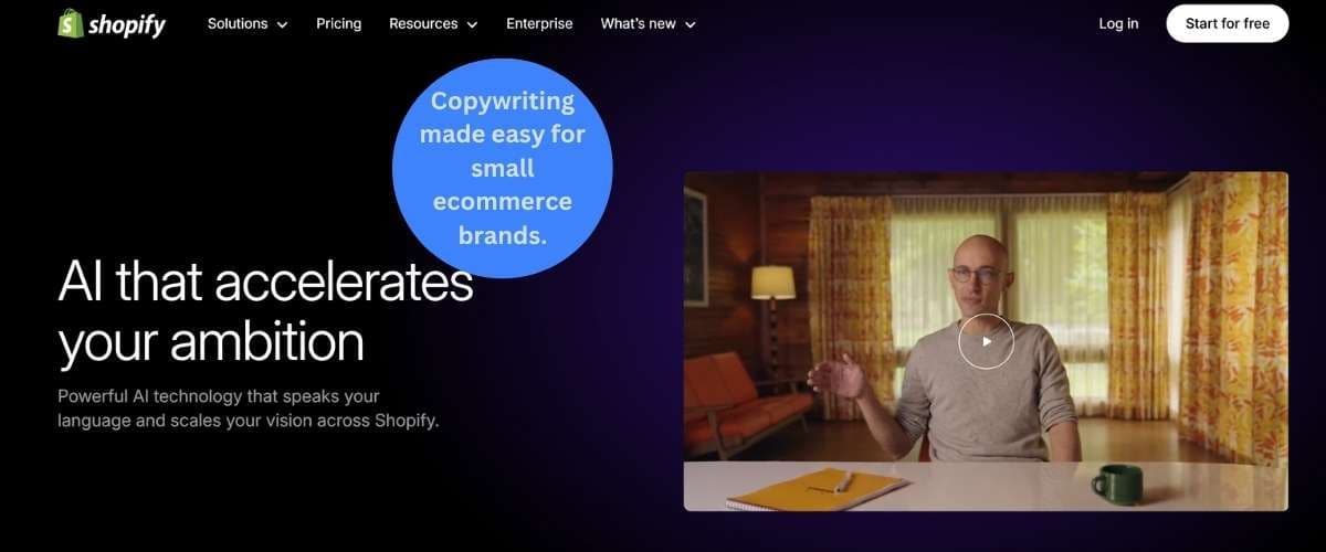 Shopify Magic AI interface highlighting automated copywriting tools for small e-commerce brands to accelerate business growth.